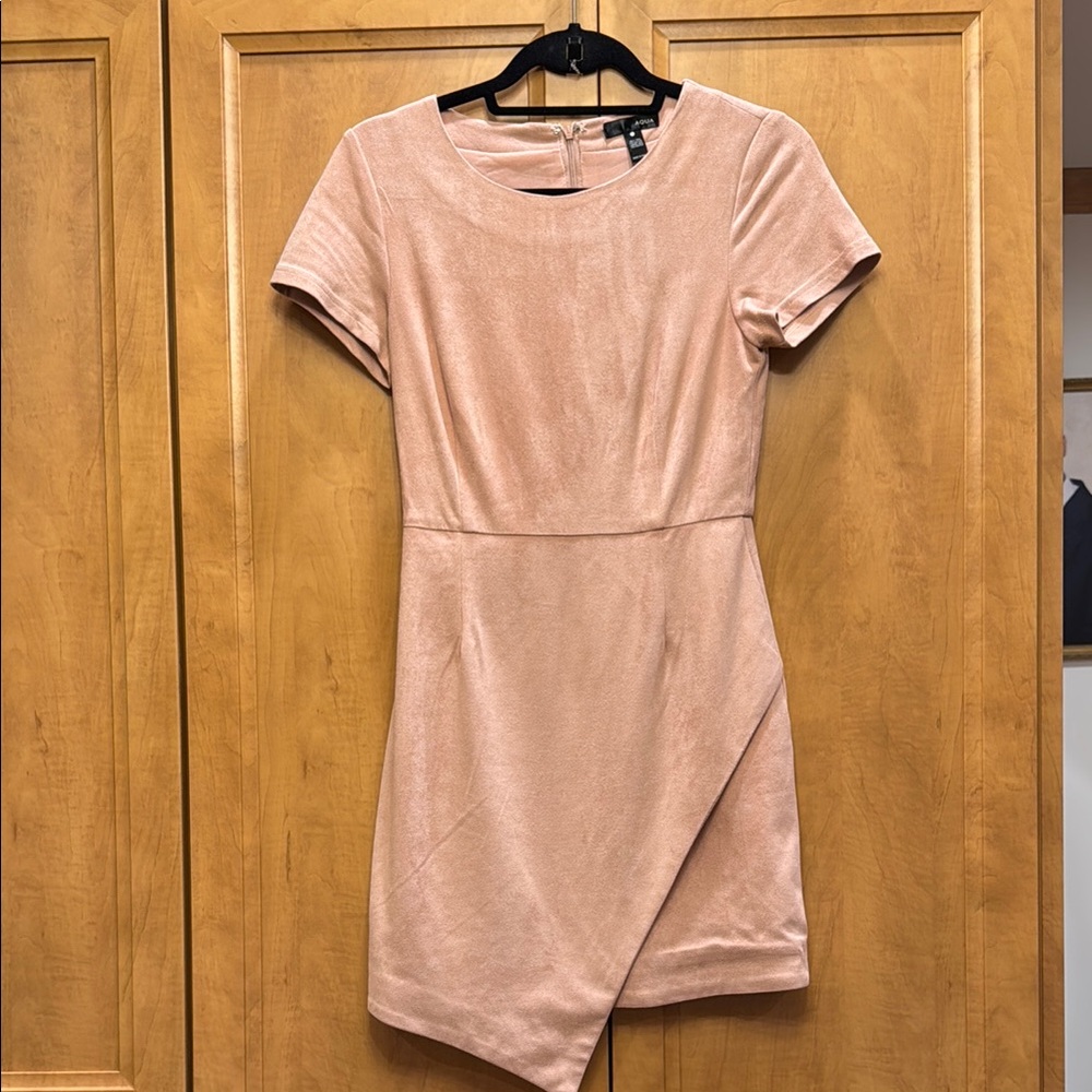 Aqua Faux Suede Blush Mini Dress